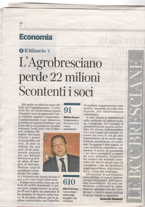 L&#039;Agrobresciano perde 22 milioni scontenti i soci